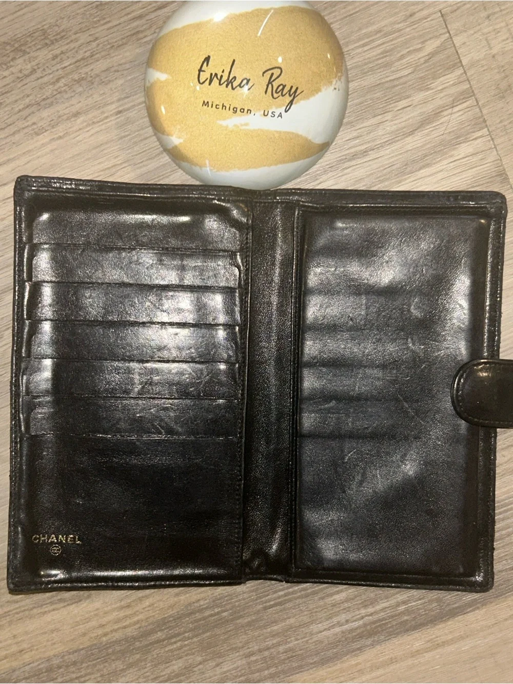 CHANEL Black Lambskin Leather Long Wallet